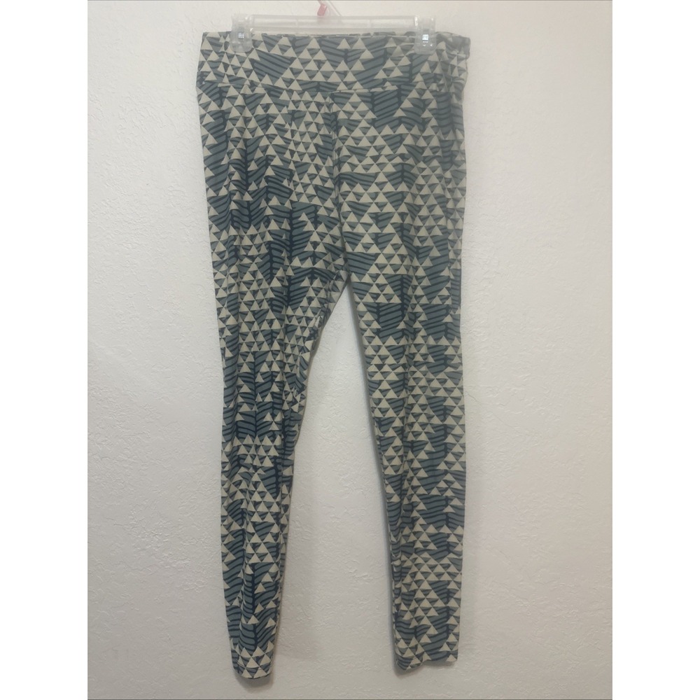 LuLaRoe Geometric Triangle Abstract Print Leggings Blue Grey Cream OS
